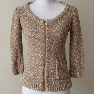 Grace Elements Tan and White Zip Up Sweater
